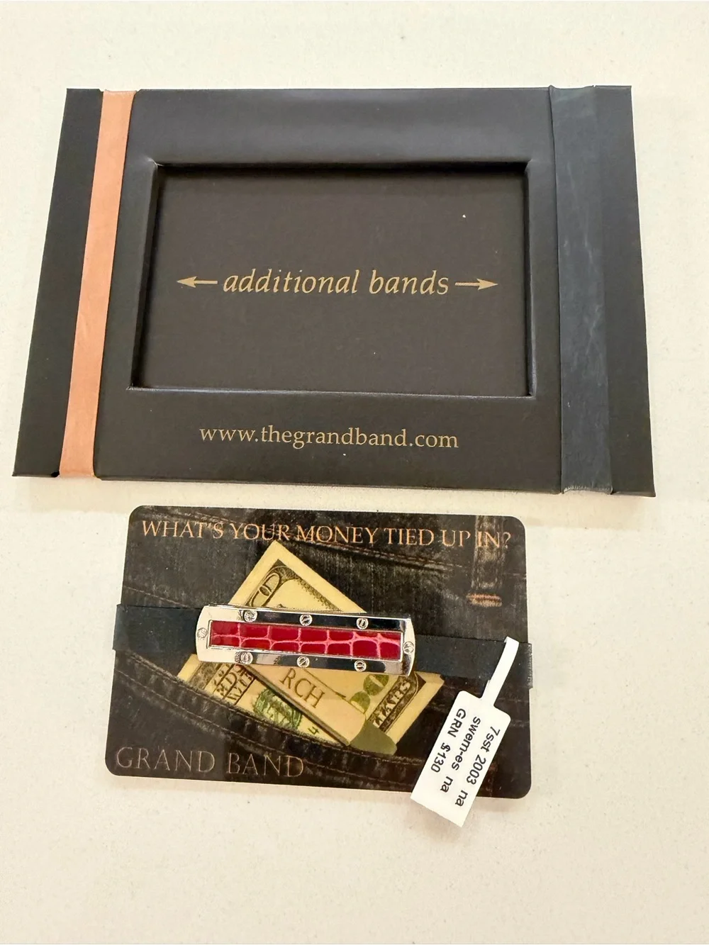 GRAND BAND Sterling Silver & Red Crocodile center Money Clip